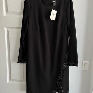DKNY Black Sequin Trim Dress